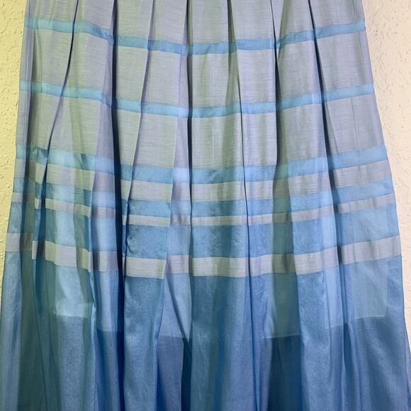 TIBI Blue‎ Colorblock Stripe Silk Sheer A-Line Midi Skirt Size 6 - Picture 4 of 12